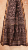 Deep Brown Floral Handblocked Pure Maheshwari Cotton Sarees