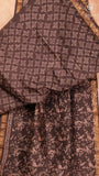 Deep Brown Floral Handblocked Pure Maheshwari Cotton Sarees