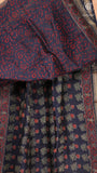 Blue Ajrakh Floral Handblocked Pure Maheshwari Cotton Sarees