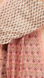 Baby Pink & Red Floral Handblocked Pure Maheshwari Cotton Sarees