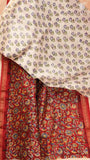 Red & Yellow Floral Handblocked Pure Maheshwari Cotton Sarees