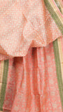 Pink & Green Floral Handblocked Pure Maheshwari Cotton Sarees