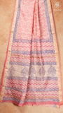 Mild Pink Floral Handblocked Pure Maheshwari Cotton Sarees