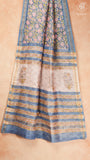 Blue and Pink Floral Handblocked Pure Maheshwari Cotton Sarees