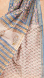 Blue and Pink Floral Handblocked Pure Maheshwari Cotton Sarees