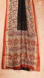 Black and Beige Floral Handblocked Pure Maheshwari Cotton Sarees
