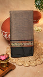 Mauve Brown Line Patterned Temple Border Handloom Narayanpet Cotton Saree