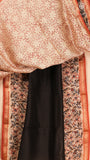 Black and Beige Floral Handblocked Pure Maheshwari Cotton Sarees