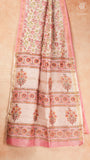 Pink Vine Floral Handblocked Pure Maheshwari Cotton Sarees
