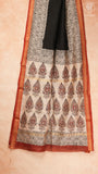 Black & Beige Cone Pattern Handblocked Pure Maheshwari Cotton Sarees