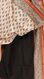 Black & Beige Cone Pattern Handblocked Pure Maheshwari Cotton Sarees