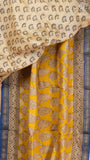 Yellow & Blue Floral Handblocked Pure Maheshwari Cotton Sarees