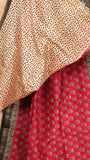 Ruby Pink & Beige Handblocked Pure Maheshwari Cotton Sarees