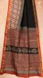 Black, Red & Beige Star Floral Handblocked Pure Maheshwari Cotton  Sarees
