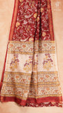 Bright Red & Yellow Floral Handblocked Pure Maheshwari Cotton Sarees