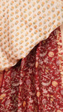 Bright Red & Yellow Floral Handblocked Pure Maheshwari Cotton Sarees