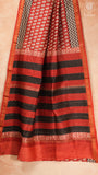 Red & Black Floral Handblocked Pure Maheshwari Cotton Sarees