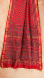 Red Lotus Floral Handblocked Pure Maheshwari Cotton Sarees