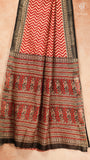 White & Red ZigZag Handblocked Pure Maheshwari Cotton Sarees