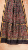 Blue Ajrakh Inspired Floral Handblocked Pure Maheshwari Cotton Sarees