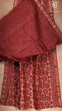 Beige & Maroon Lotus Leaf Handblocked Pure Maheshwari Cotton Sarees