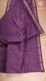 Purple Checkered Handblocked Pure Maheshwari Cotton Sarees