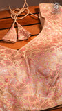 Beige, Pink and Gold Floral Designer Silk Blouse