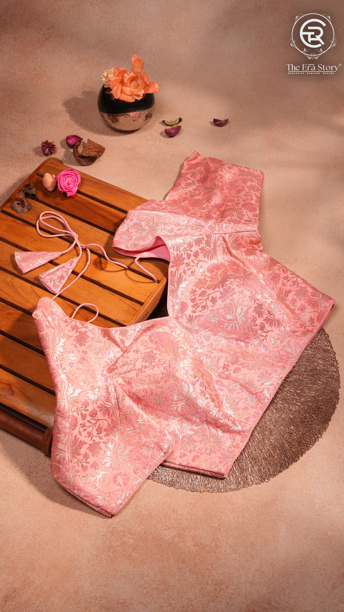 Pink and Gold Floral Designer Silk Blouse