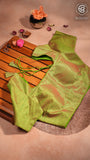 Green Multi Shade Raw Silk Blouse