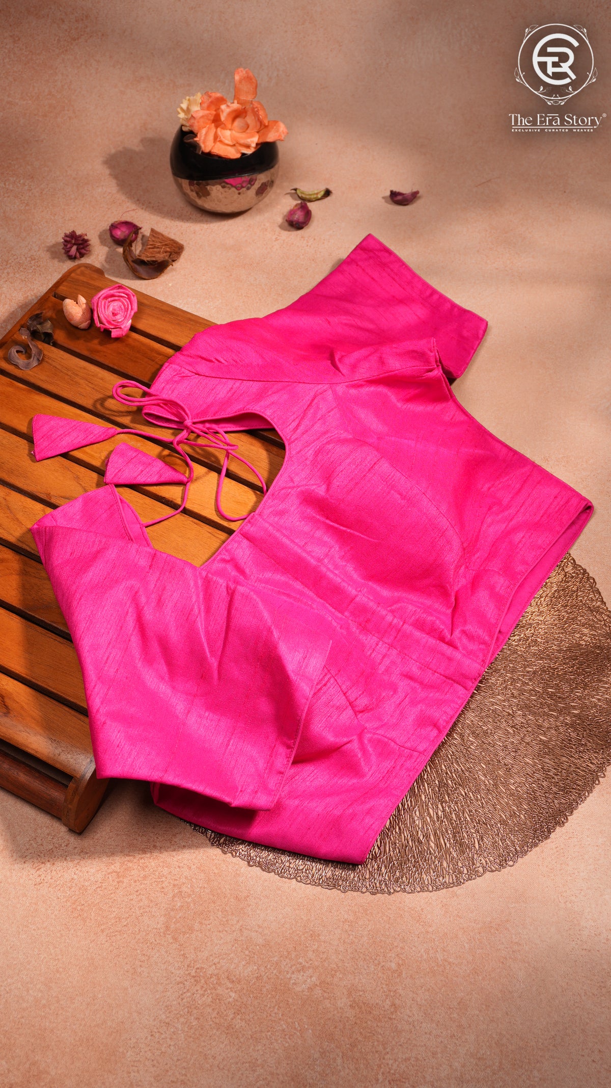 Pink Elbow Sleeve Raw Silk Blouse