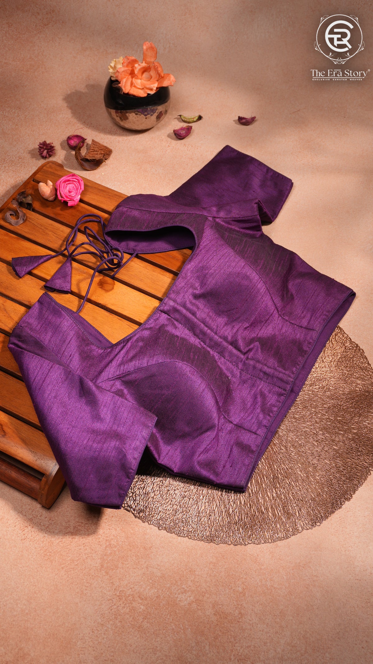 Violet Elbow Sleeve Raw Silk Blouse