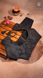Black Elbow Sleeve Raw Silk Blouse