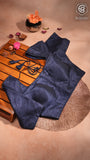 Royal Elbow Sleeve Blue Raw Silk Blouse