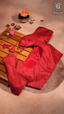 Red Elbow Sleeve Raw Silk Blouse