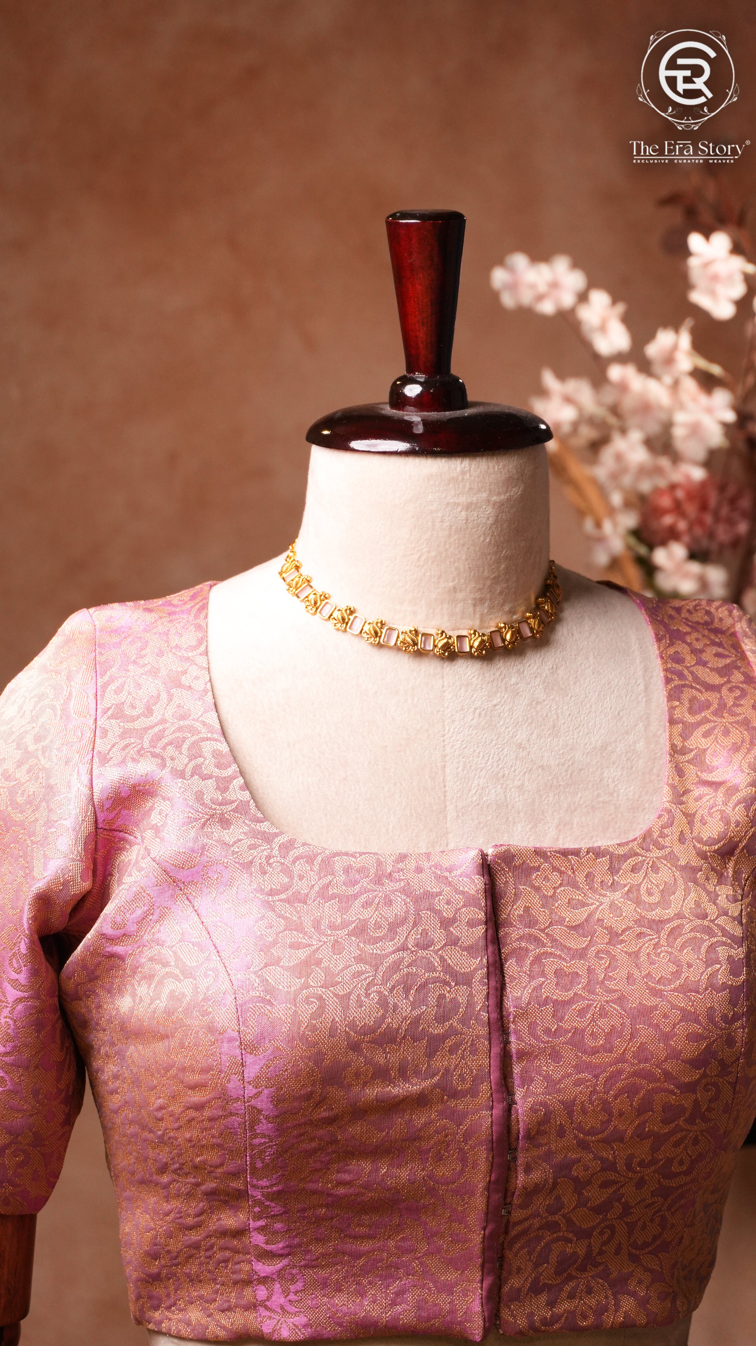 Rich Pink & Gold Floral Designer Silk Blouse