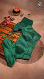 Green Elbow Sleeve Raw Silk Blouse