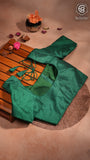 Green Elbow Sleeve Raw Silk Blouse
