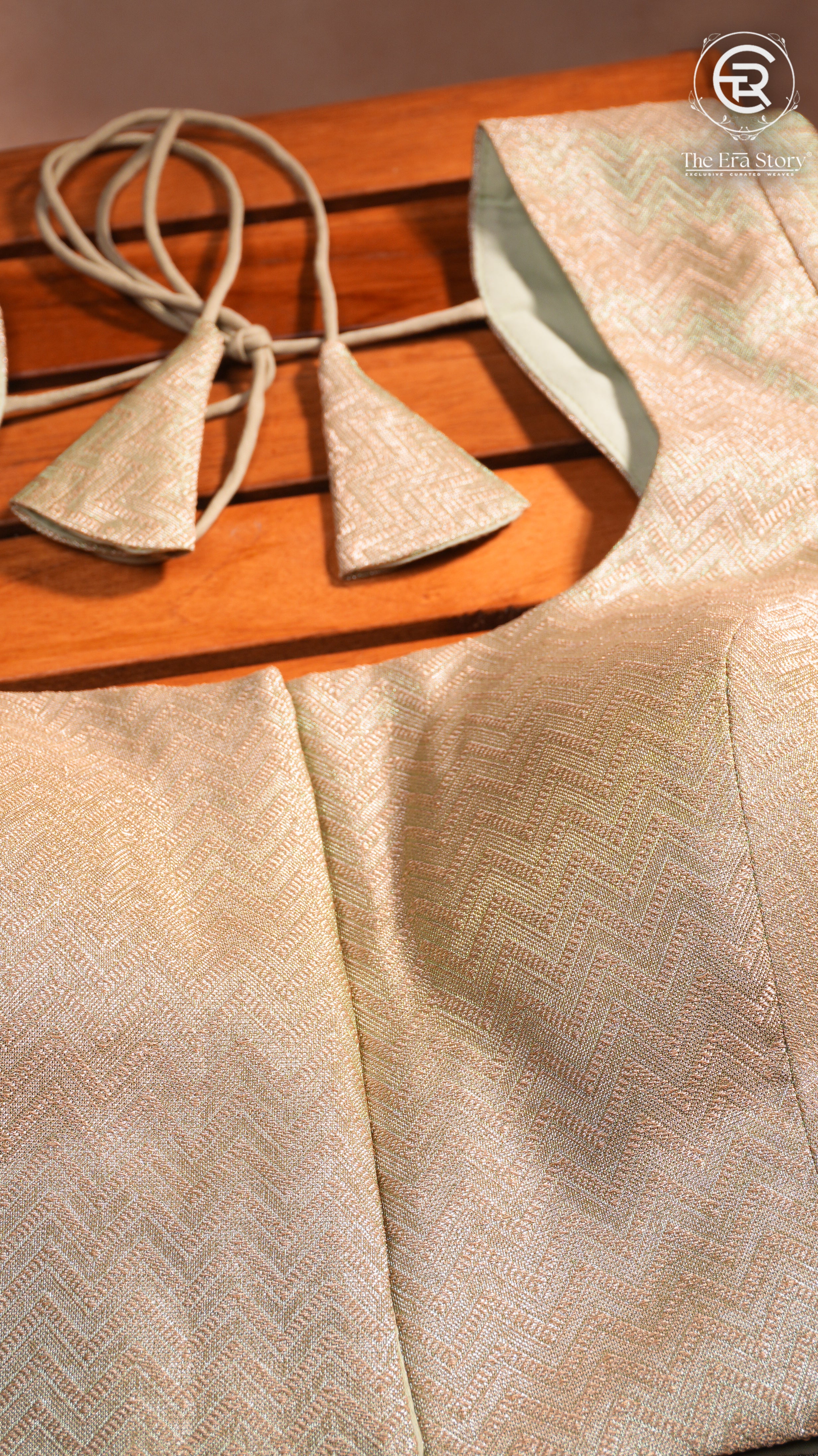 Pastel Green & Gold Zig Zag Patterned Designer Silk Blouse