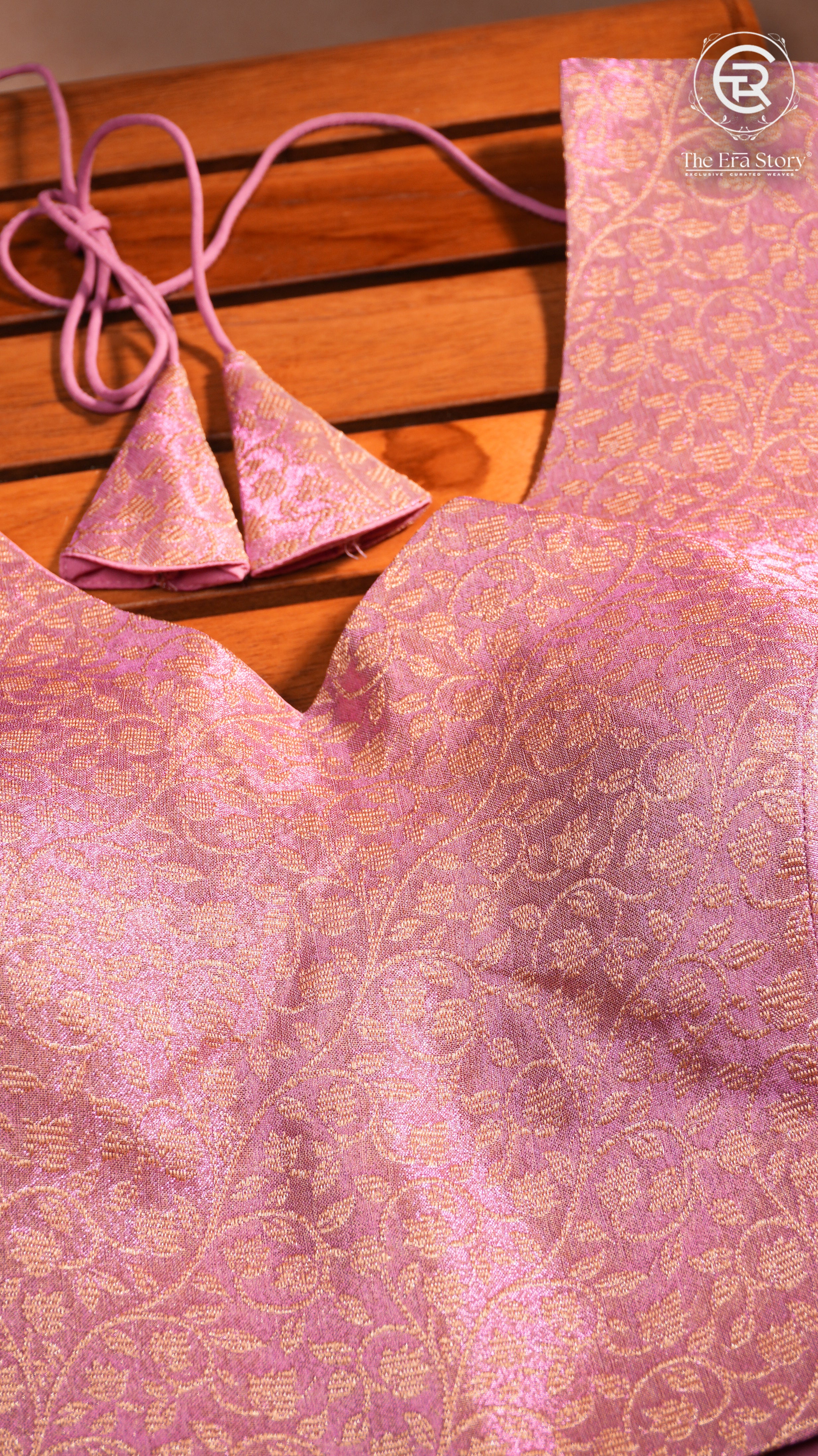 Rich Pink & Gold Floral Sleeveless Designer Silk Blouse