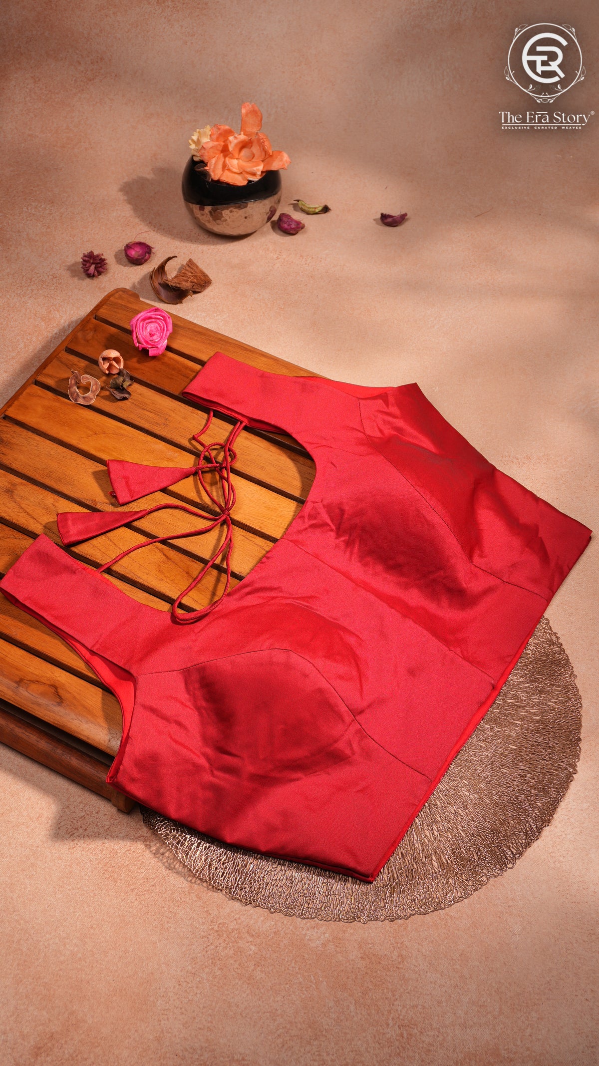 Red Sleeveless Silk Blouse