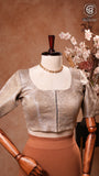 Rich Gray & Gold Floral Designer Silk Blouse