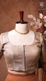 Rich Gray & Gold Floral Designer Silk Blouse