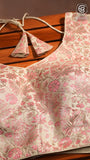 Off-white, Pink and Gold Floral Designer Silk Blouse