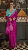 Ruby Pink Satin Crepe Silk Saree