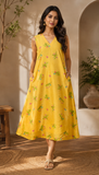 Yellow Floral Mogra Chanderi Ready-to-Wear Kurti