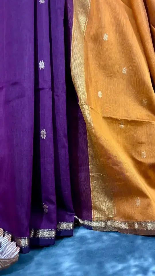 Orange and Purple Star Butta Handloom Pure Maheshwari Silk Saree ERA07