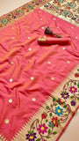 Peach and Gold Floral Paithani Soft Silk Sarees