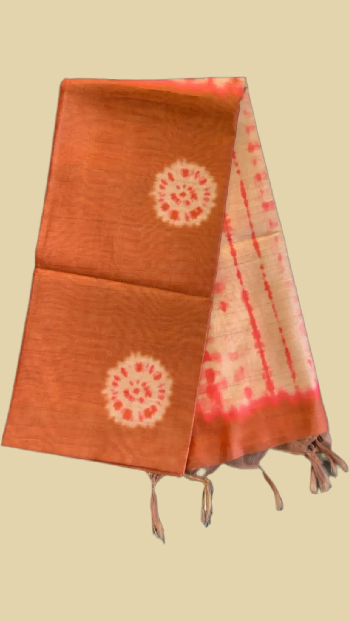 Brown Tie and Dye Floral Pattern with Fancy Tassel Phulwari Silk Saree