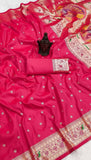 Bright Pink Meenakari Peacock Paithani Soft Silk Sarees