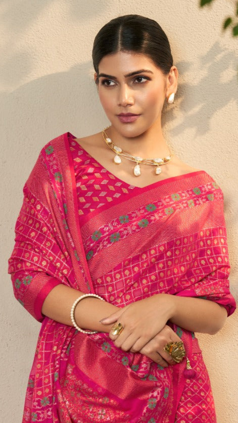 Dark Pink Contemporary Banarasi Crepe Silk Saree